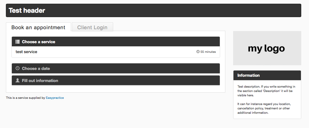 An example of an online booking form
