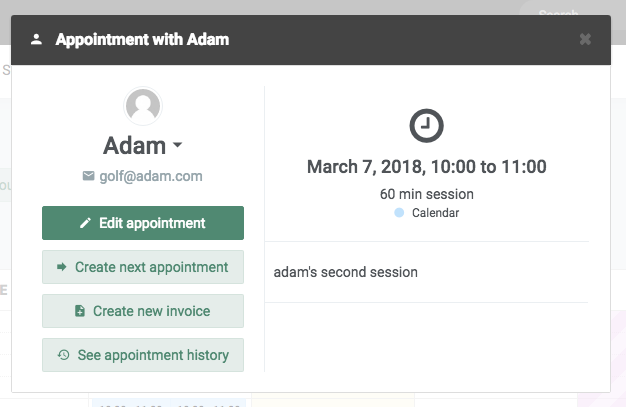 Example of a appointment overview with a certain client