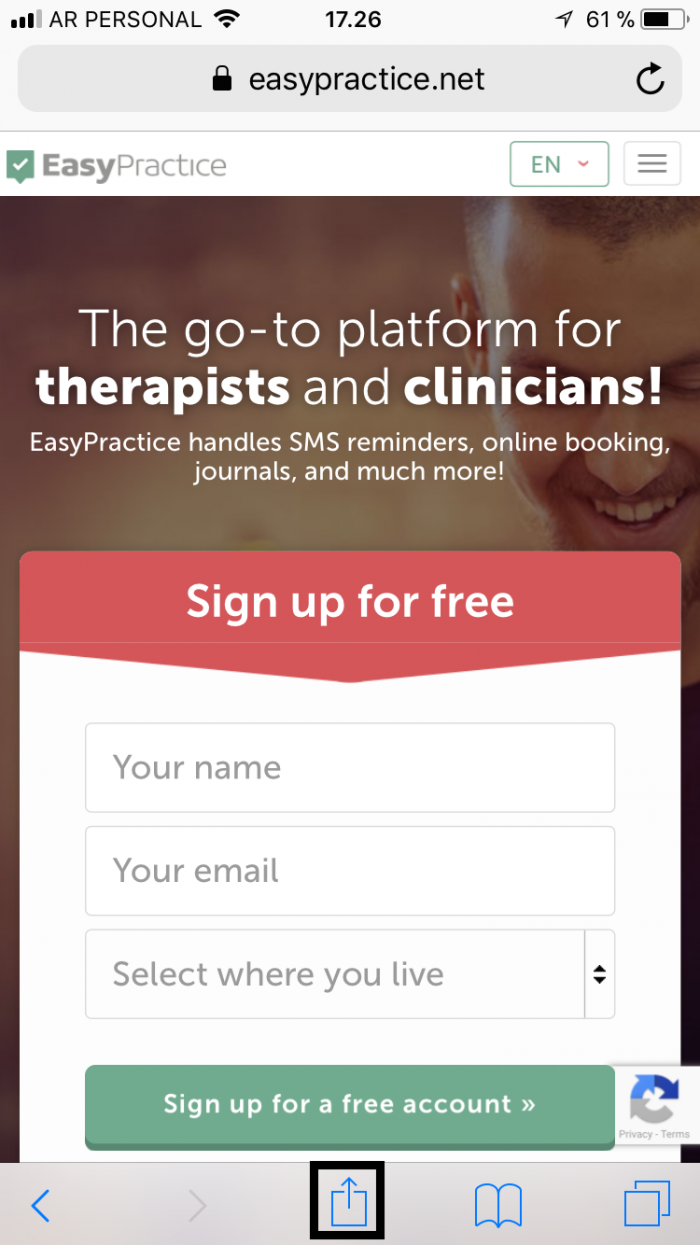 Screenshot of the mobile version of EasyPractice's website on a smartphone