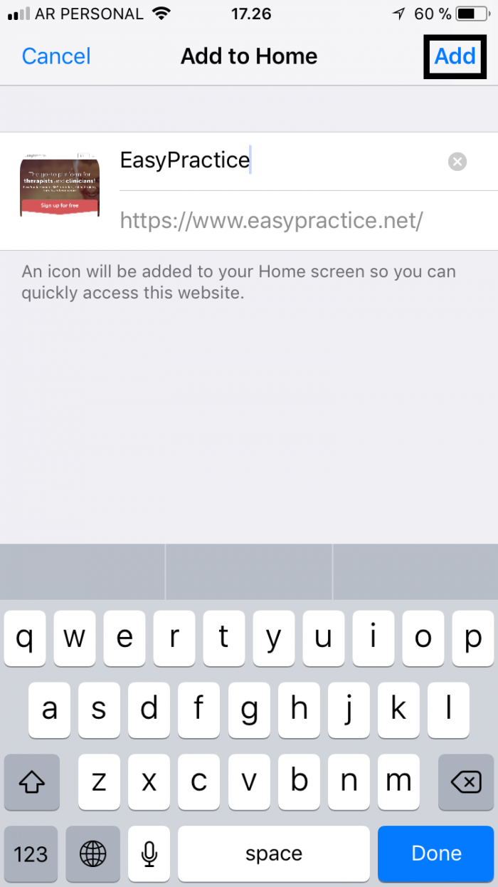 Guide for adding EasyPractice as an icon on a smartphone home screen – just as good as an app