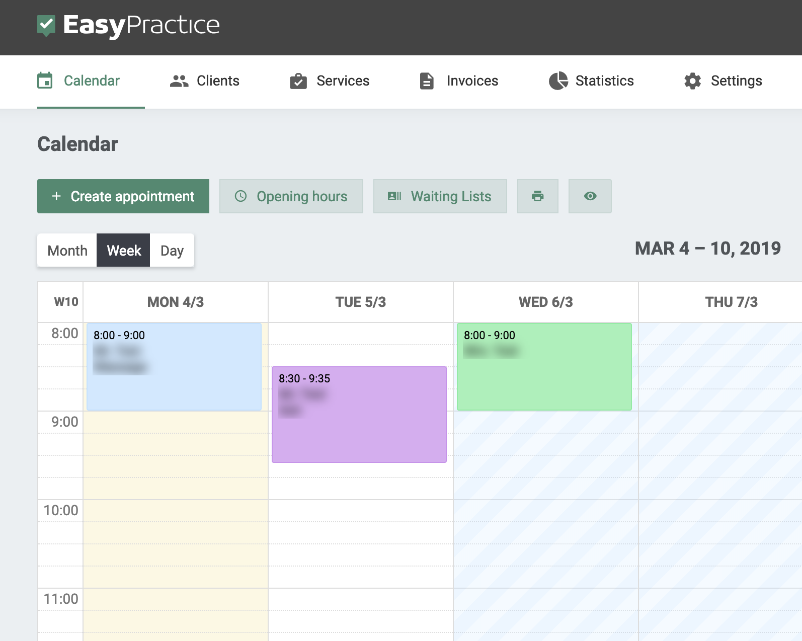 Overview of a calendar