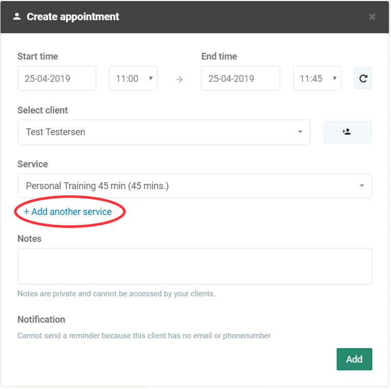 Create appointment, add another service, easypractice