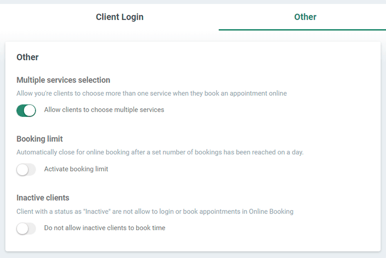 Settings for Creating new appointments and simultaneously adding another service to the appointment